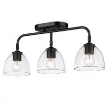  6958-3SF BLK-BLK-CLR - Roxie 3 Light Semi-Flush in Matte Black with Matte Black Accents and Clear Glass Shade